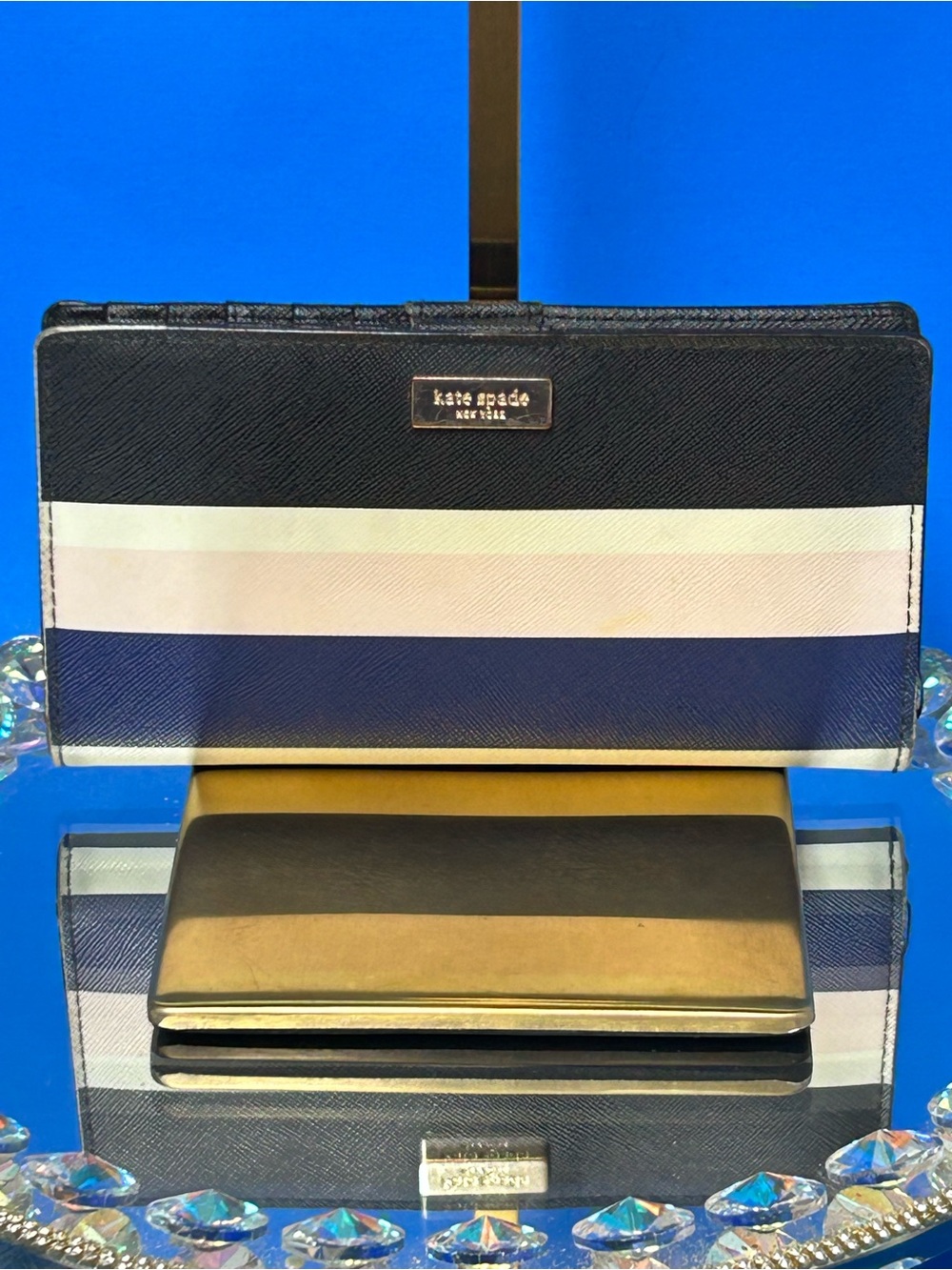 kate spade Black, Navy, Cream & Blush Pink Continental Wallet  Approx. 7.5 x 3.5